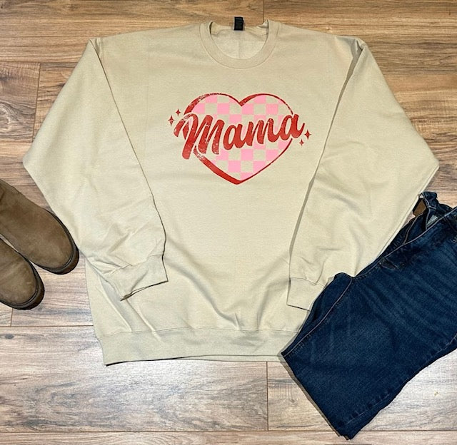 Mama Heart Crewneck Casual Soft
