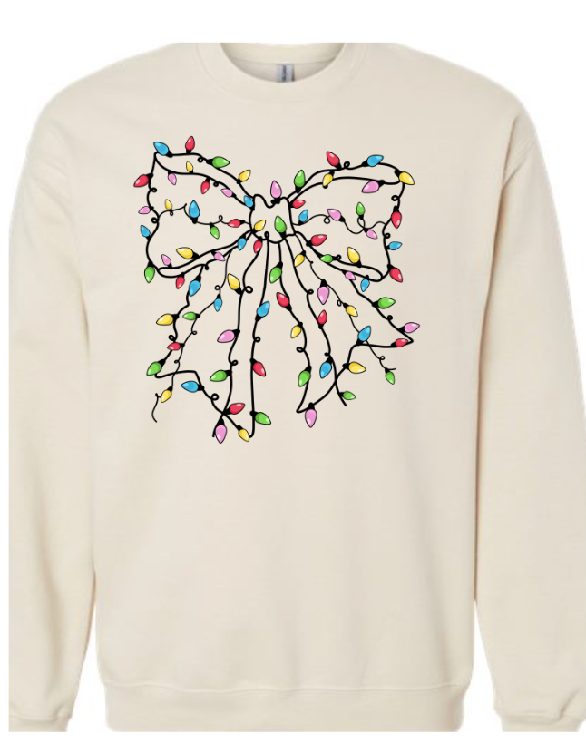 Festive Christmas Light Bow Crewneck