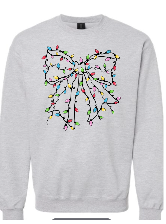 Festive Christmas Light Bow Crewneck